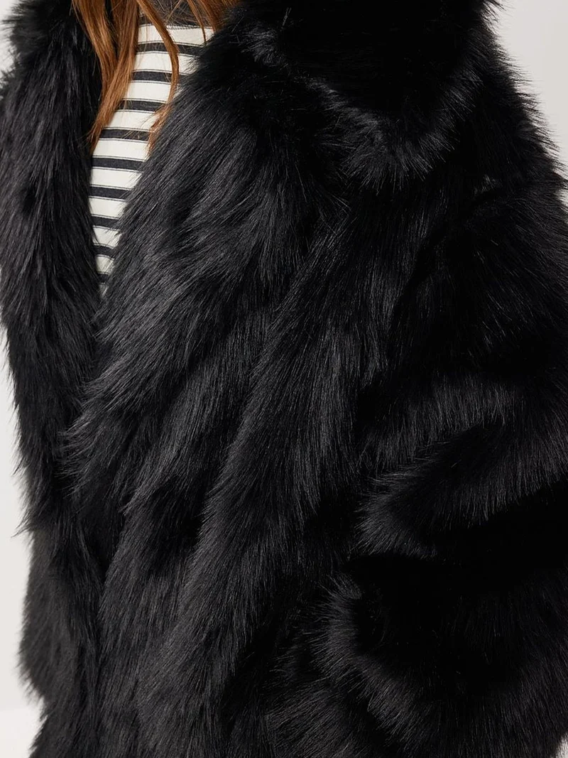 Happiness İstanbul ISTANBUL Textured Oversized Long Faux Fur Jacket